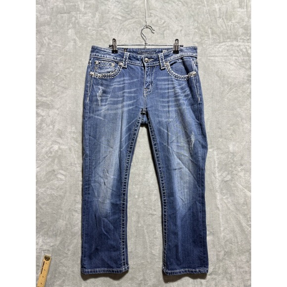 Miss Me Pants - Miss Me Easy Capri Blue Women's Size‎ 29 Y2K Bedazzled Rhinestone Embellished